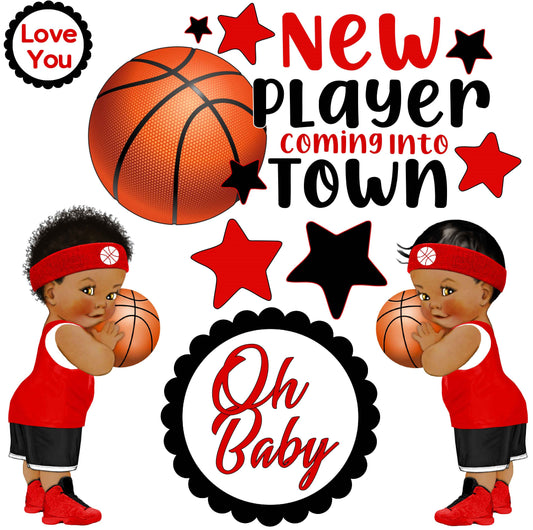 New Player Coming into Town Basketball Gender Reveal Baby Half Sheet