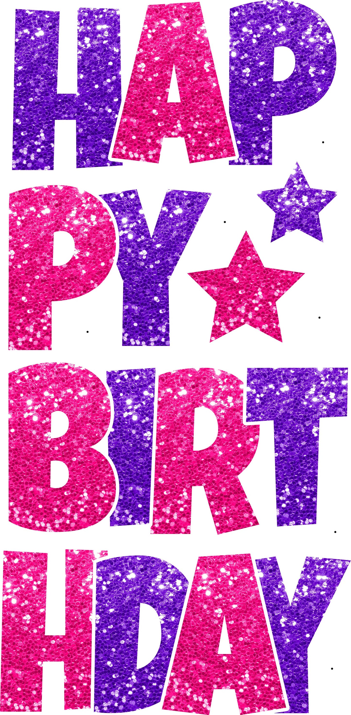 Happy Birthday 6 pc Ez Set CHUNKY GLITTER Hot Pink and Purple