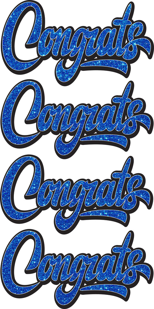 Congrats x 4 on a Sheet Graduation - Sparkly Blue Glitter