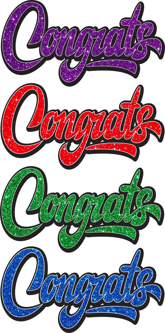 Congrats x 4 on a Sheet Graduation - Sparkly Glitter Purple Red Green Blue