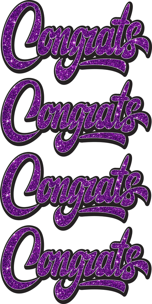 Congrats x 4 on a Sheet Graduation - Sparkly Purple Glitter