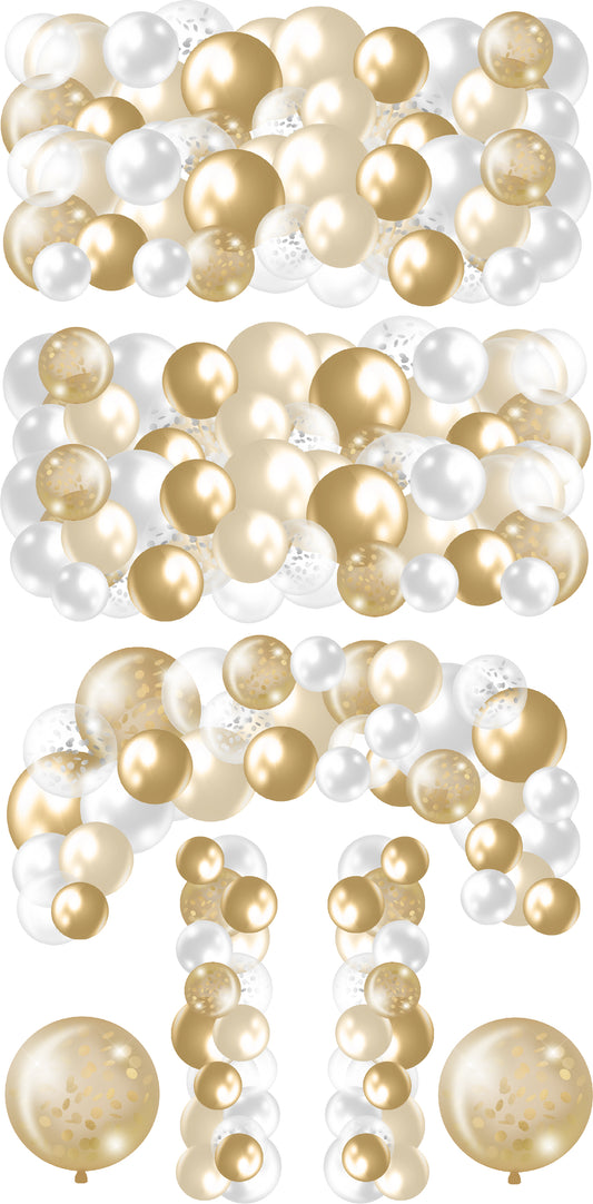 Gold and White Balloons Bunches Skirts, Ez Fillers, Arch, and Column