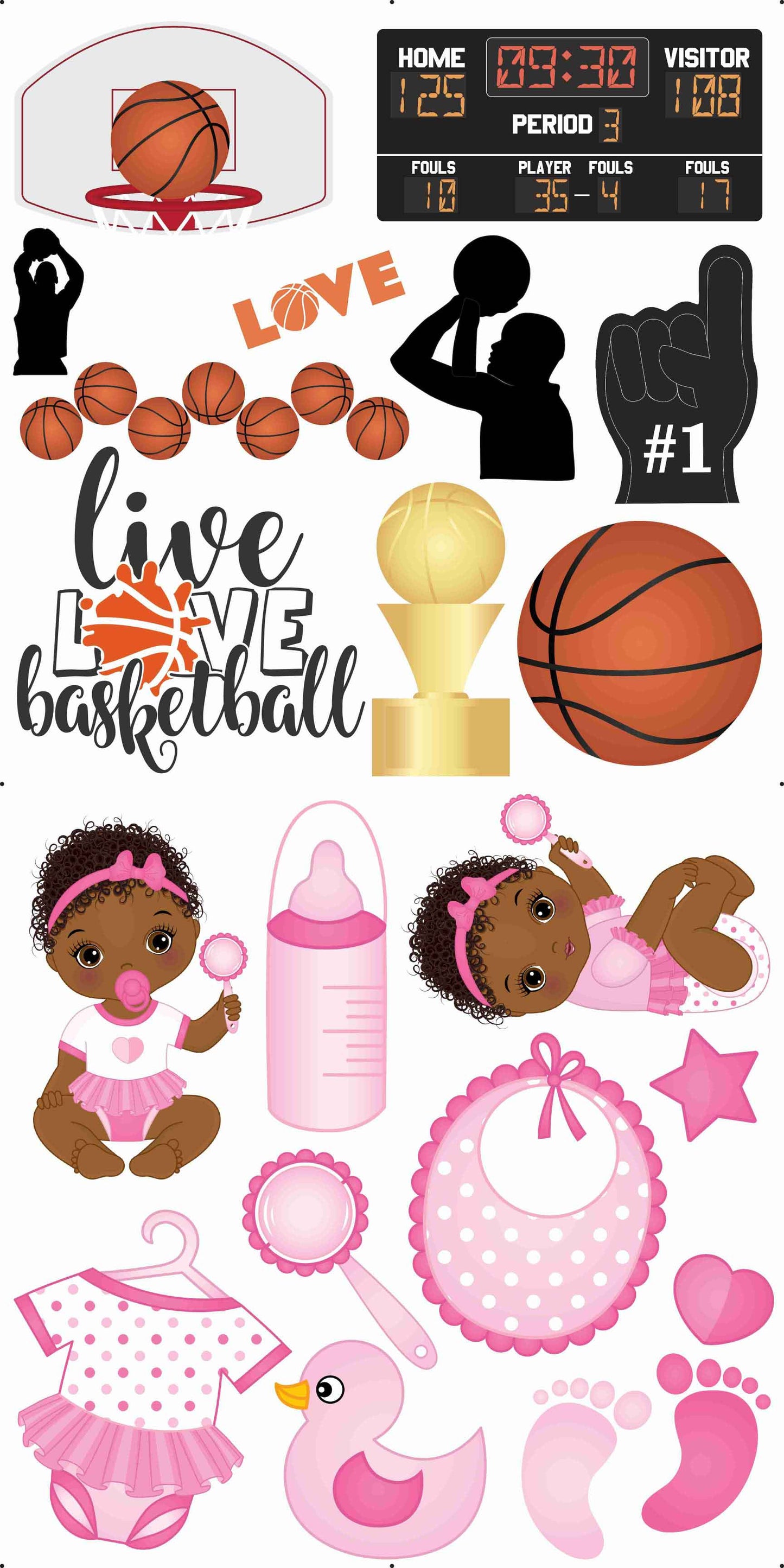Basketball and Cute Baby Girl Pink Combo Sheet