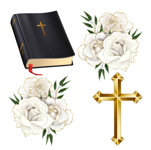 Bible Cross White Flowers Half Sheet