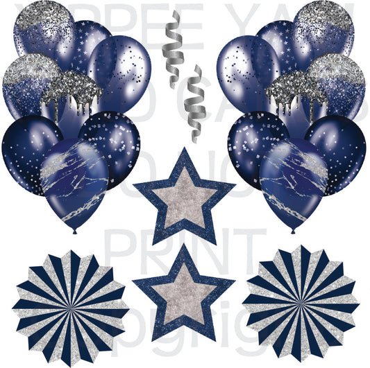 Blue and Silver Balloons Half Sheet Misc. (Must Purchase 2 Half sheets - You Can Mix & Match)