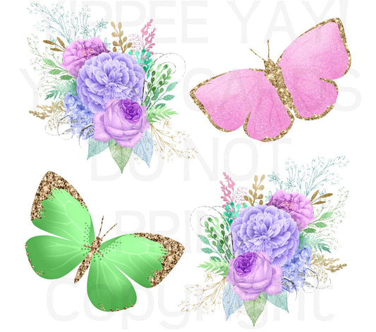 Butterflies and Flowers Half Sheet Misc. (Must Purchase 2 Half sheets - You Can Mix & Match)