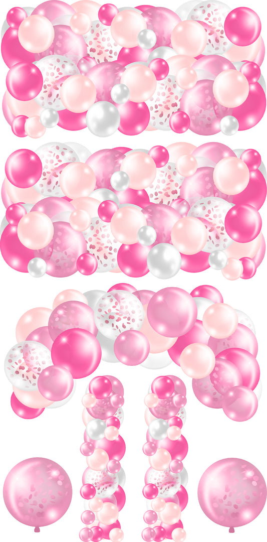 Pink and White Balloons Bunches Skirts, Ez Fillers, Arch, and Column