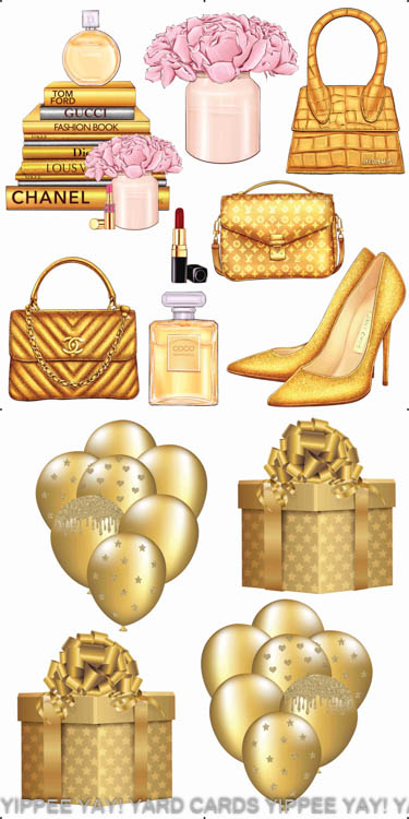 Gold Fashion and Gold Balloons 1 Combo Sheet