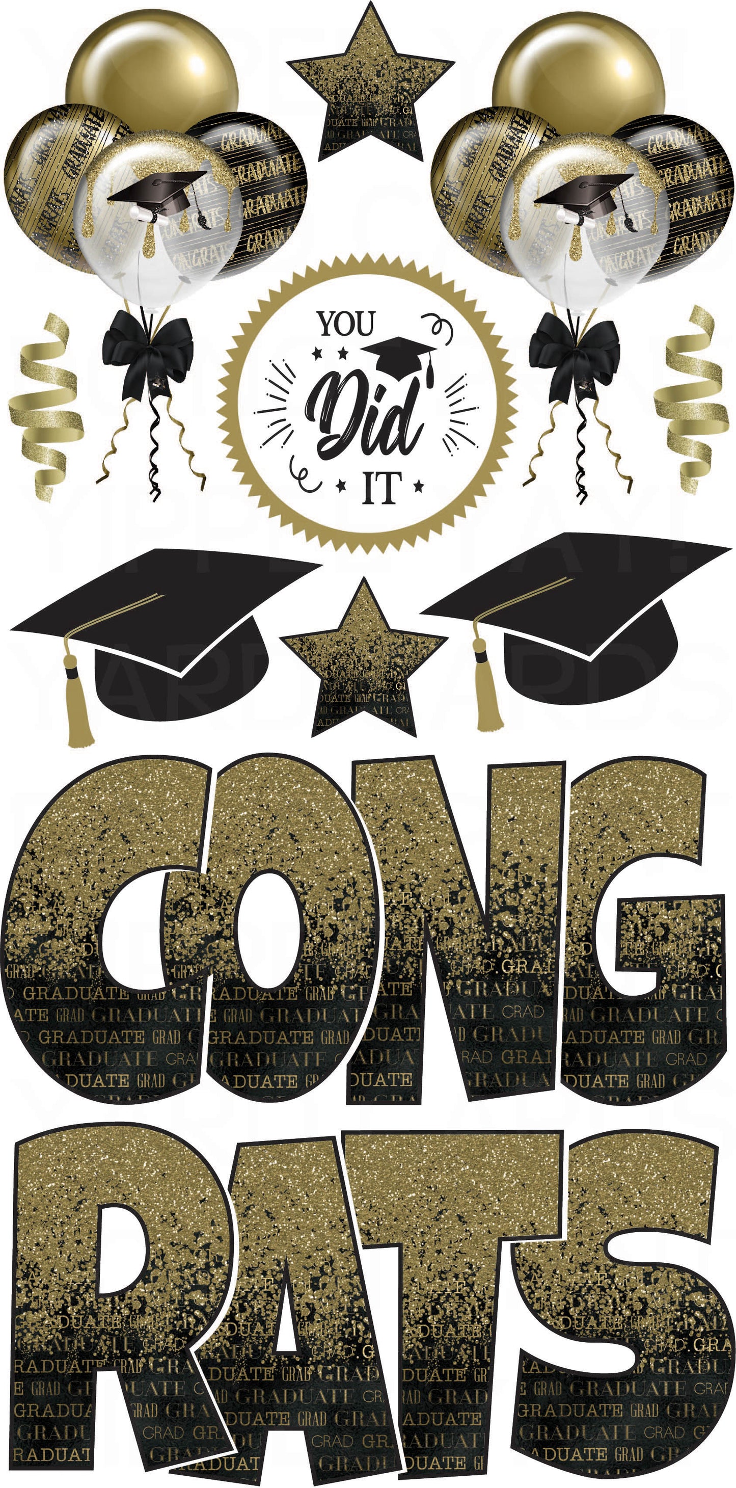 Graduation Flair 1 - Set 1 - Black and Gold - Congrats Ez Set