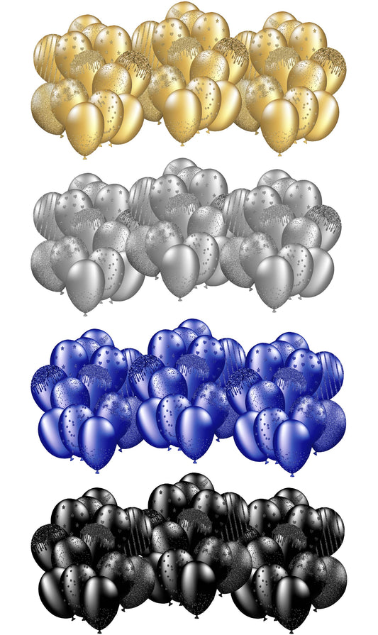 Black Gold Silver and Blue Balloon Clusters 2