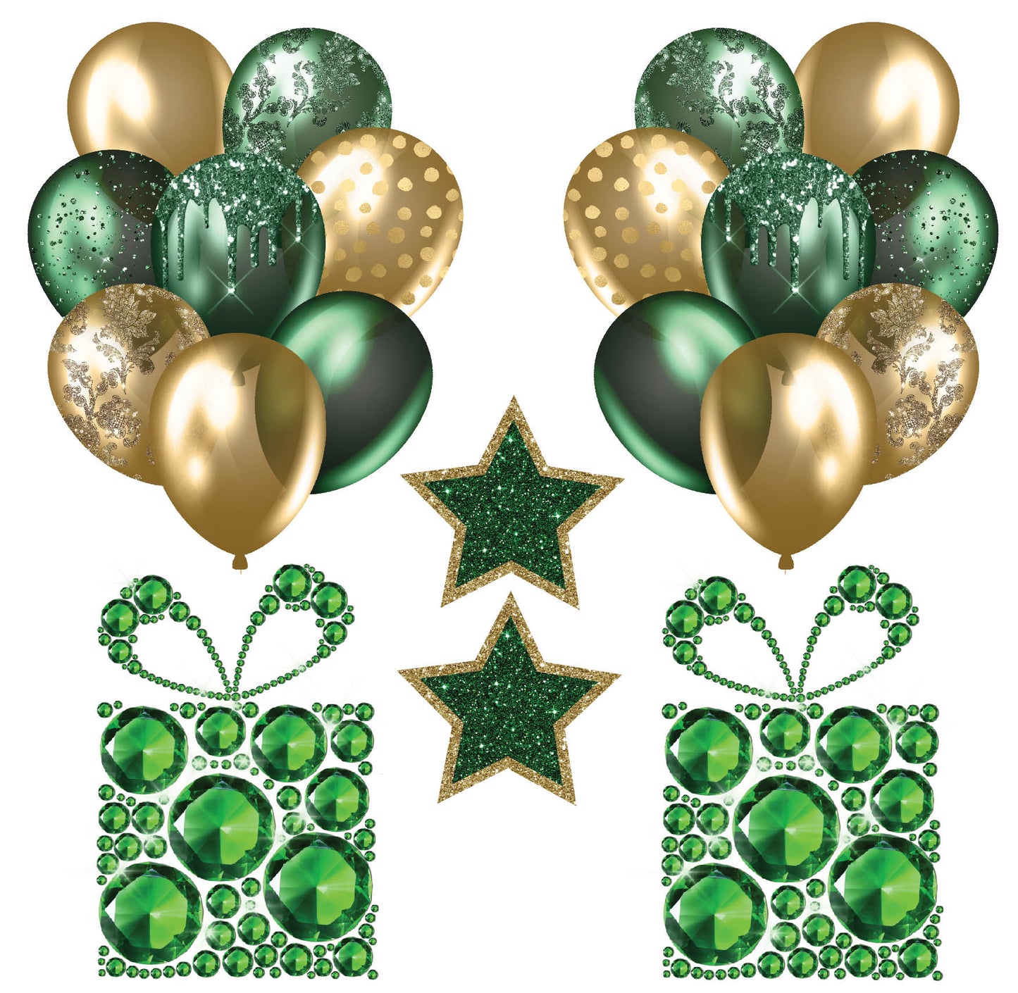 Green and Gold Balloons Set 3 Half Sheet (Must Purchase 2 Half sheets - You Can Mix & Match)