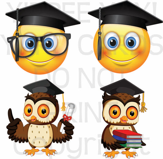 Graduation Emojis & Owls - Half Sheet Misc. (Must Purchase 2 Half sheets - You Can Mix & Match)