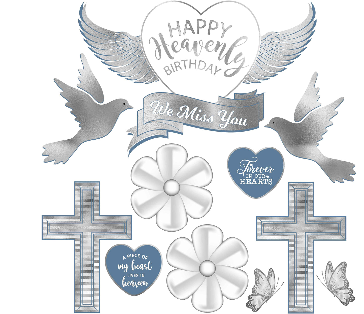 Happy Heavenly Birthday White & Slate Theme Half Sheet Misc. (Must Purchase 2 Half sheets - You Can Mix & Match)