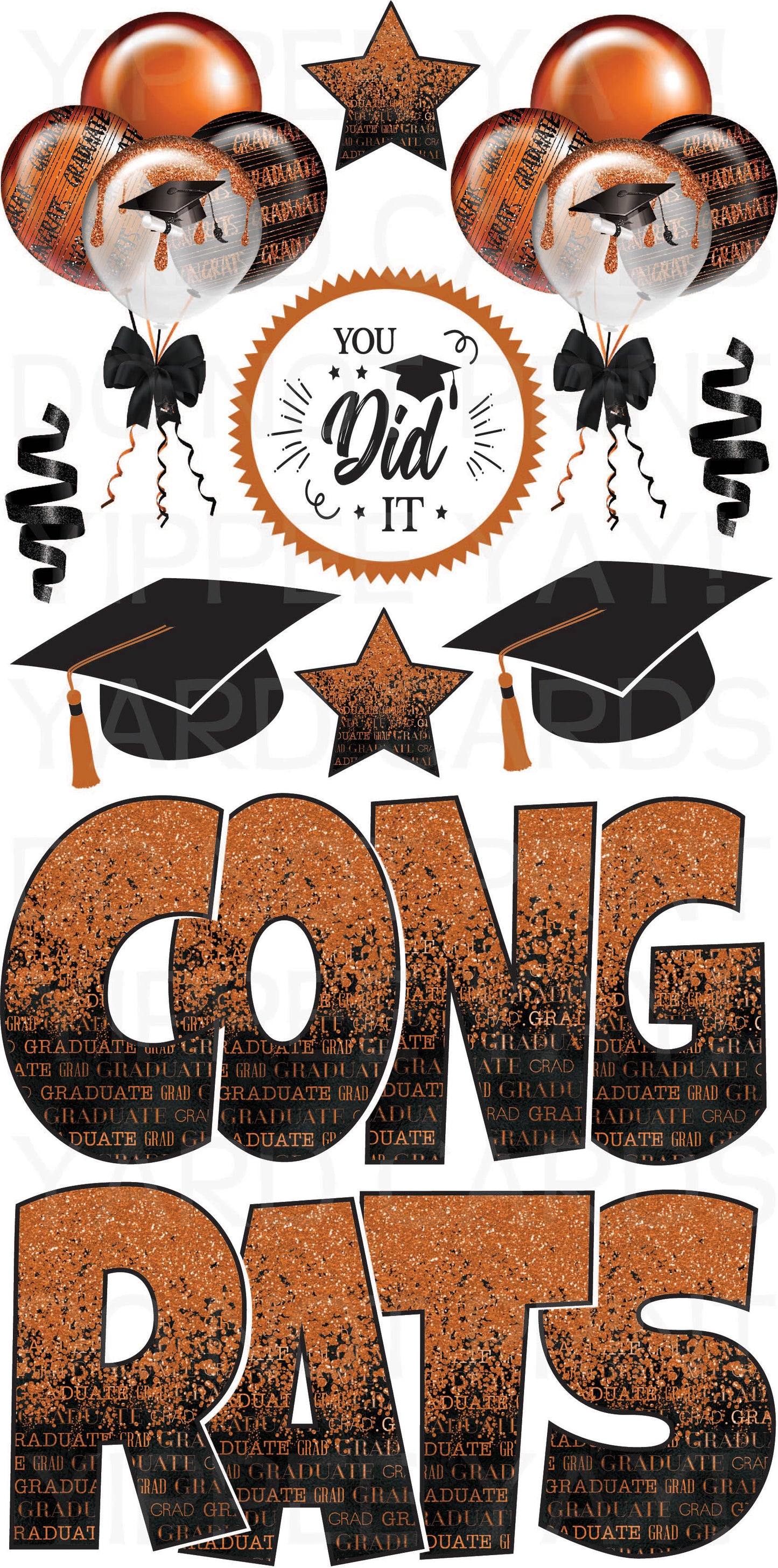 Graduation Flair 1 - Set 1 - Black and Orange - Congrats Ez Set
