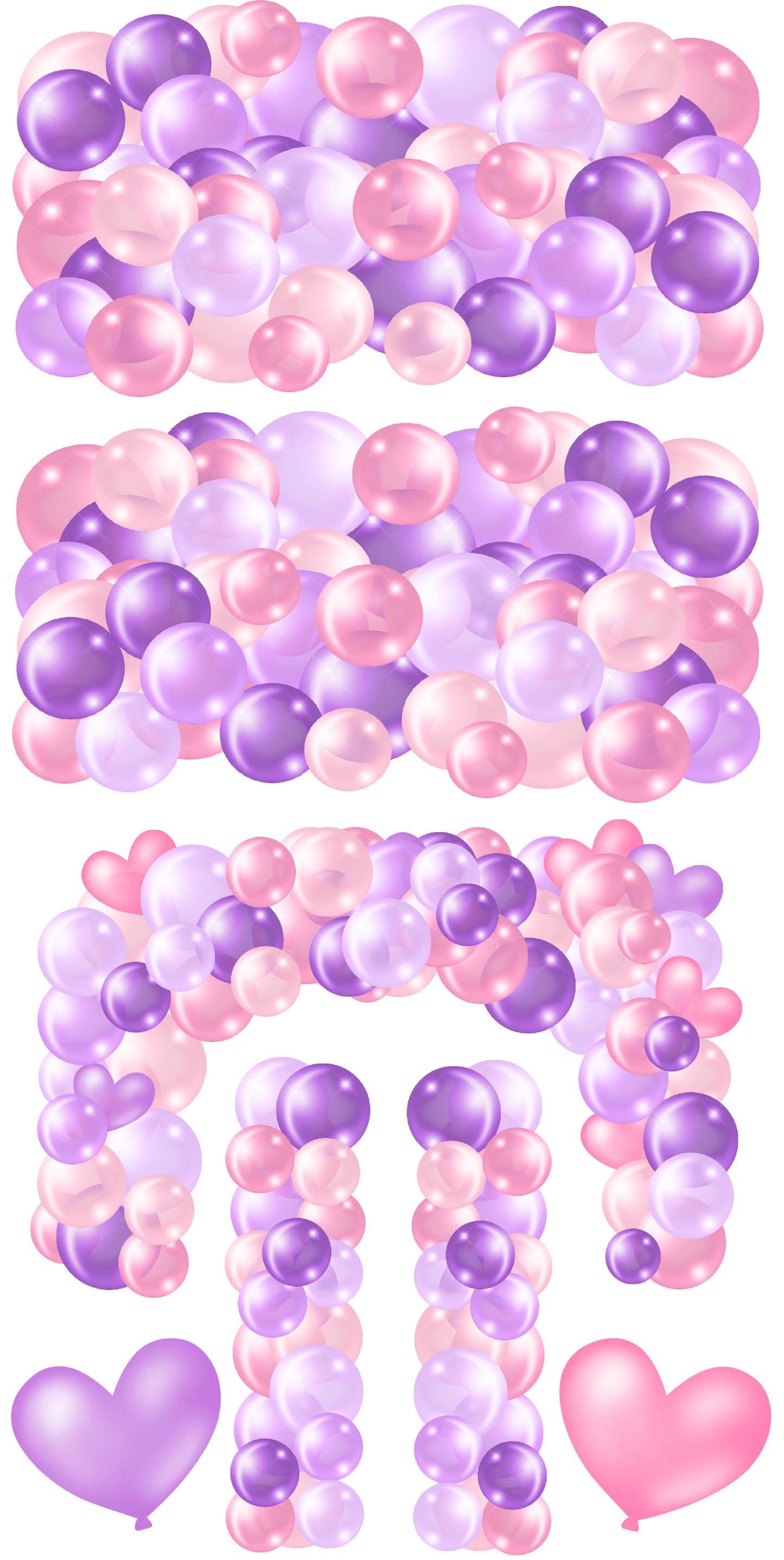 Pink and Purple Balloons Bunches Skirts, Ez Fillers, Arch, and Column