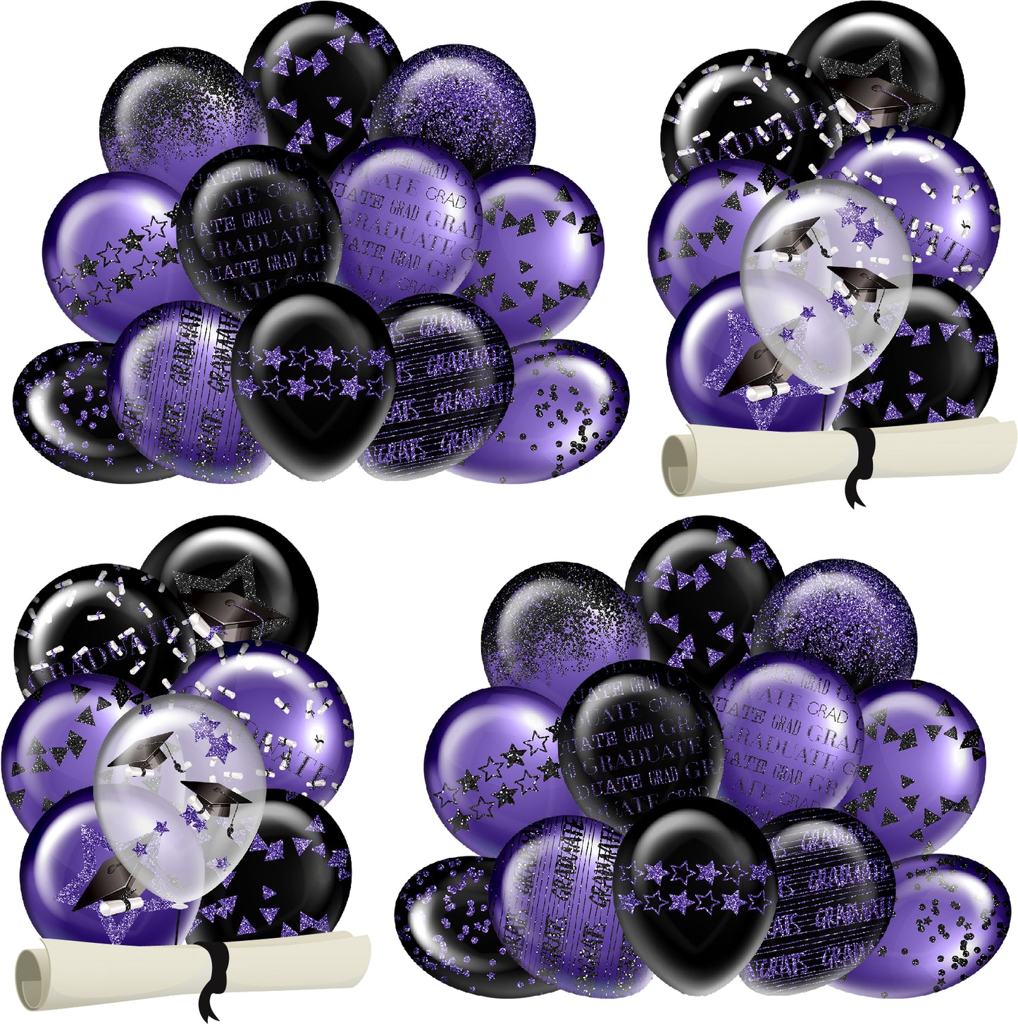 Purple Graduation Balloons Half Sheet  (Must Purchase 2 Half sheets - You Can Mix & Match)