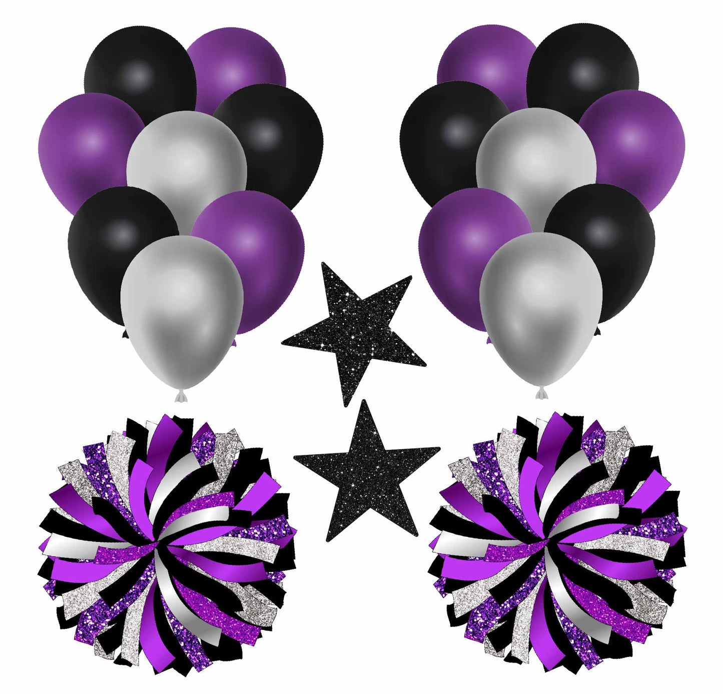 Black Silver Purple Balloons and Pom Poms Half Sheet  (Must Purchase 2 Half sheets - You Can Mix & Match)