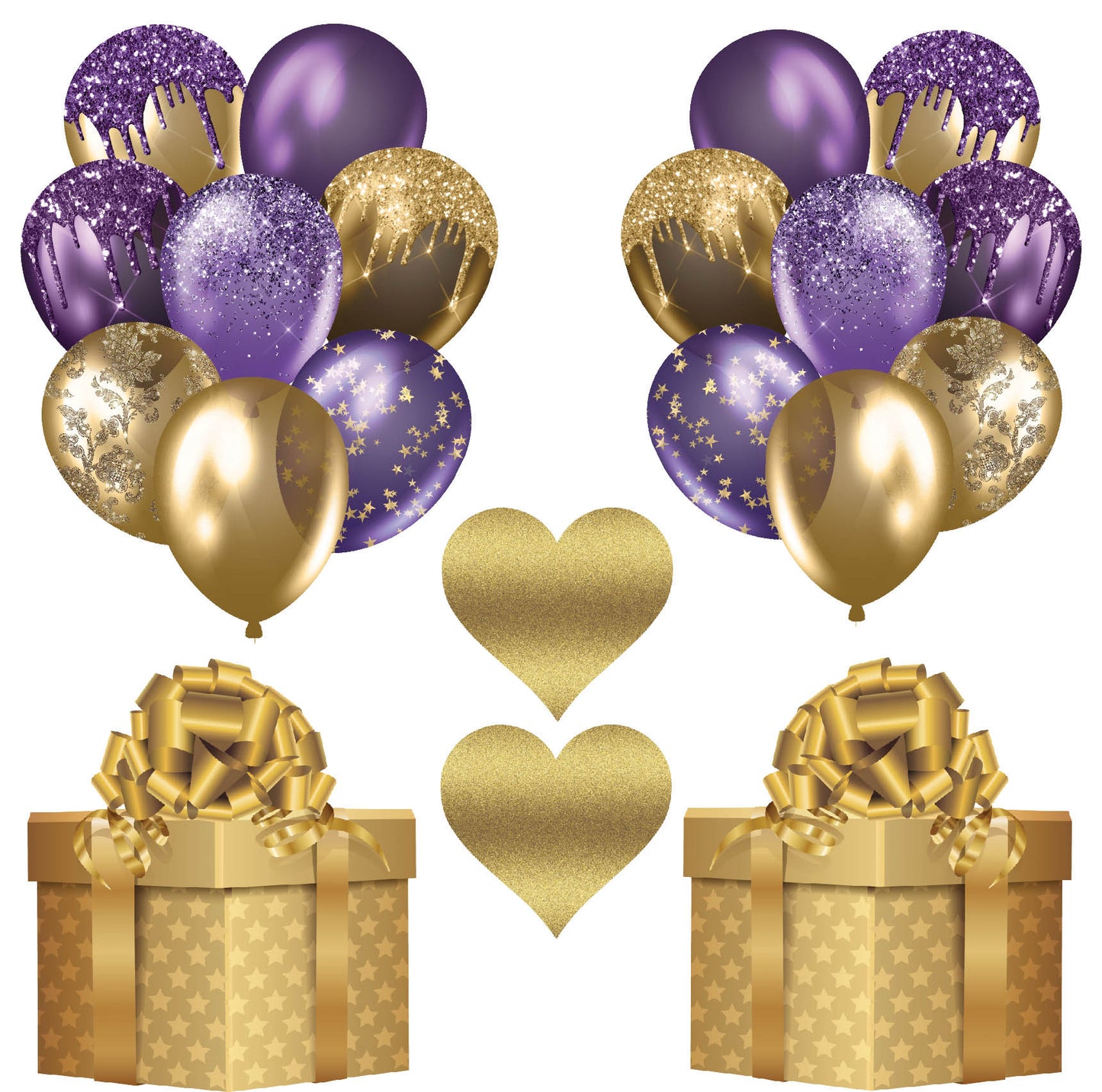 Purple and Gold Balloons Half Sheet (Must Purchase 2 Half sheets - You Can Mix & Match)