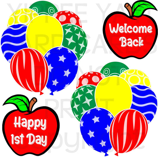 Rainbow Balloons & Apples Half Sheet  (Must Purchase 2 Half sheets - You Can Mix & Match)