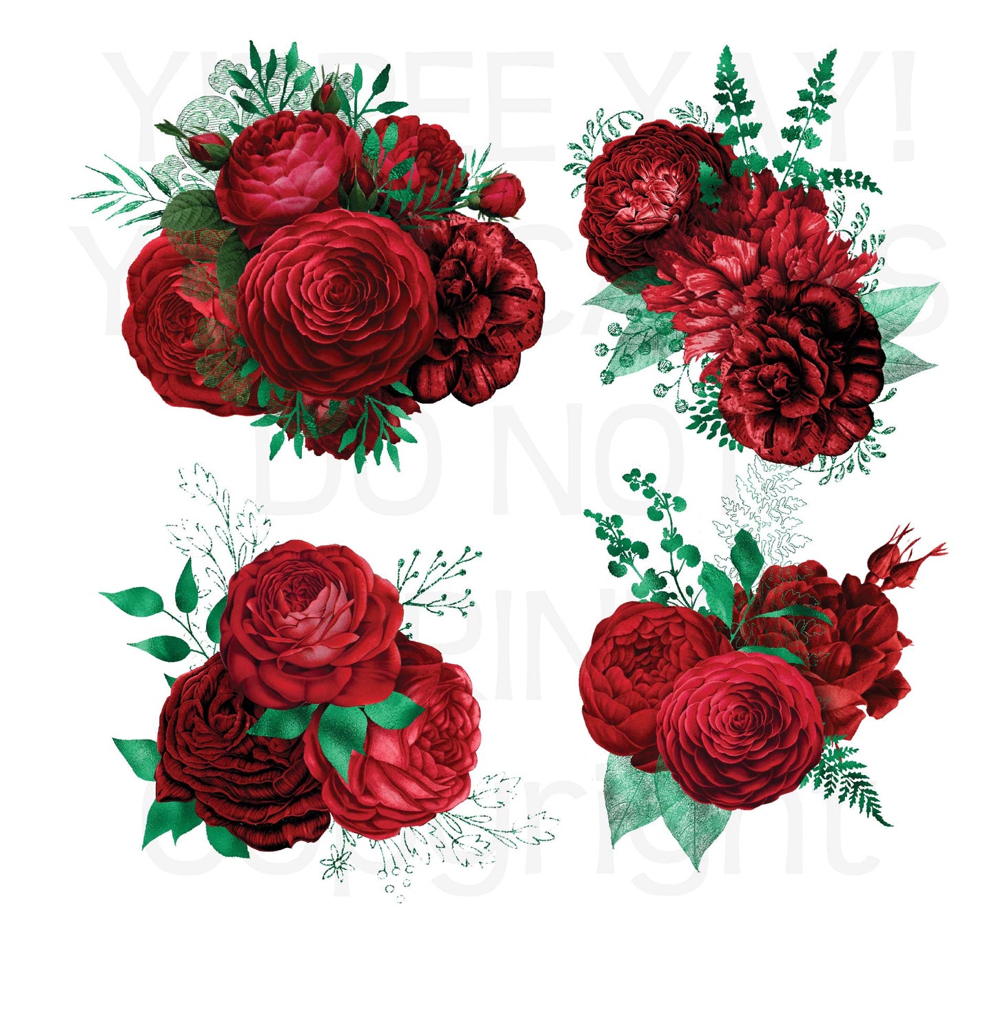 Red Roses - Flowers Half Sheet Misc. (Must Purchase 2 Half sheets - You Can Mix & Match)