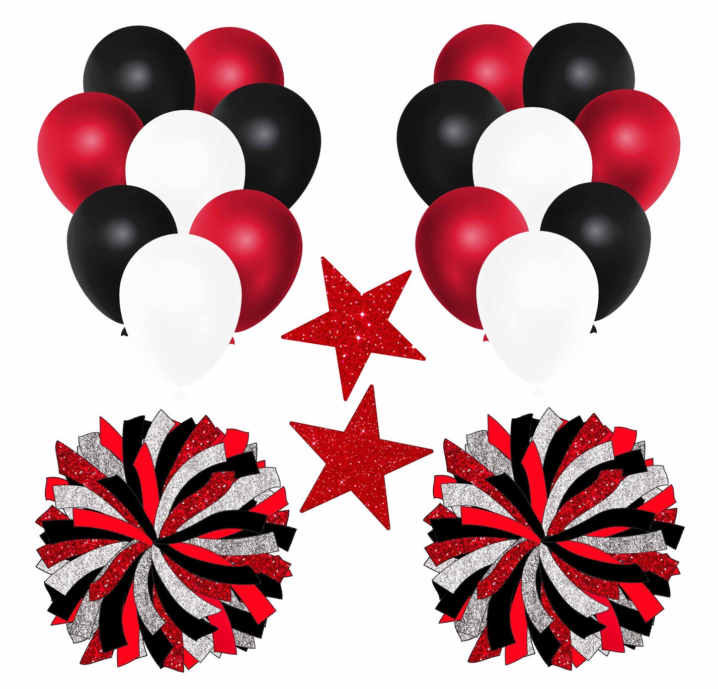 Black White Red Balloons and Pom Poms Half Sheet  (Must Purchase 2 Half sheets - You Can Mix & Match)
