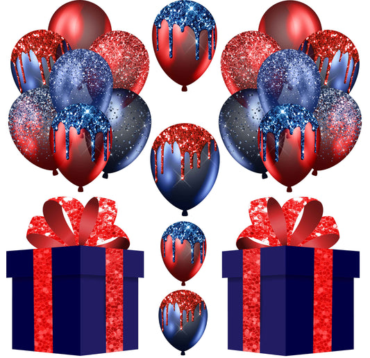 Red and Blue Balloons and Presents Half Sheet  (Must Purchase 2 Half sheets - You Can Mix & Match)