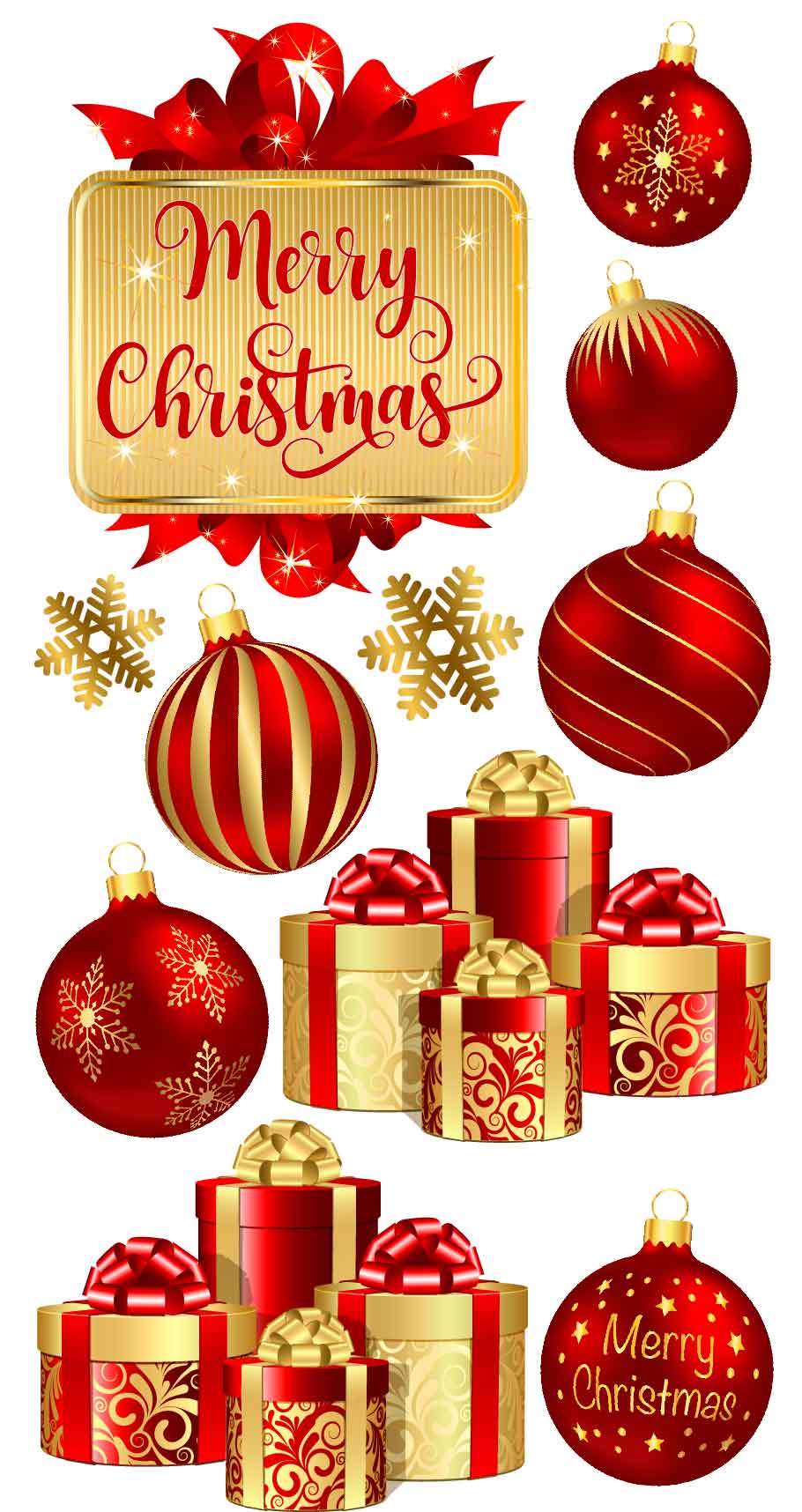 Christmas Full Set 2 - Merry Christmas - Red and Gold - Presents and Ornaments