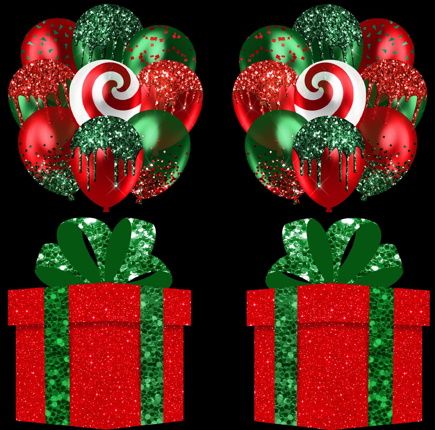 Red and Green Christmas Balloons and Presents Set 2 Half Sheet  (Must Purchase 2 Half sheets - You Can Mix & Match)