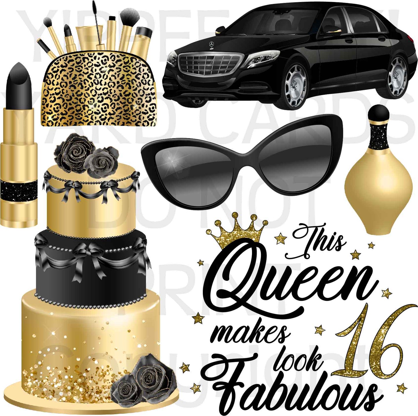 Sweet 16 Black and Gold Half Sheet Misc. (Must Purchase 2 Half sheets - You Can Mix & Match)
