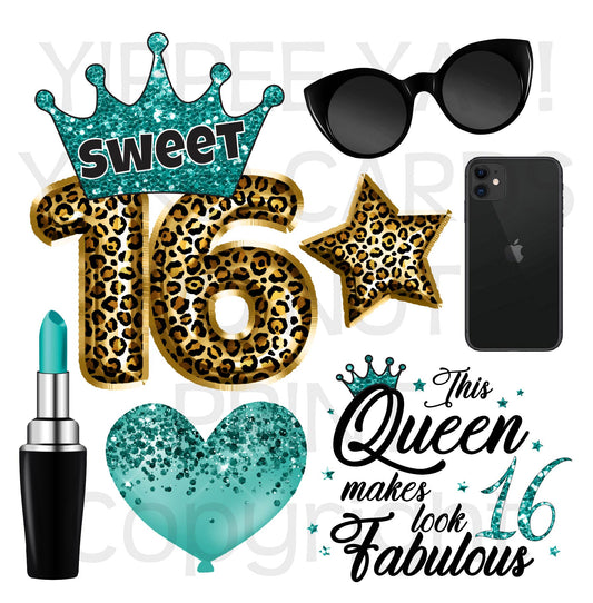 Sweet 16 Teal Set 2 Half Sheet Misc. (Must Purchase 2 Half sheets - You Can Mix & Match)