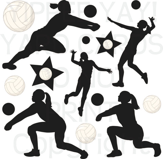 Volleyball Silhouettes - Half Sheet Misc. (Must Purchase 2 Half sheets - You Can Mix & Match)