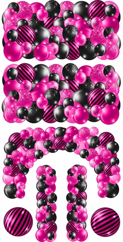 CBlack and Pink Balloons Bunches Skirts, Ez Fillers, Arch, and Column